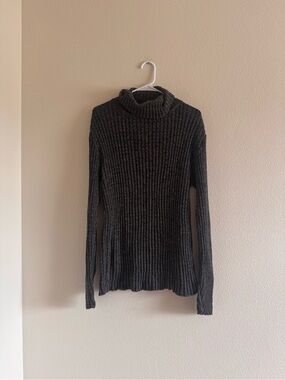 Perry Ellis Ribbed Charcoal Turtleneck Sweater